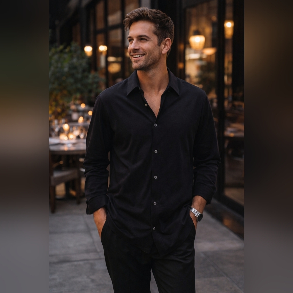Giorgio Armani Classico Black Button-Front Shirt Men’s 54 / 38 Made In Italy